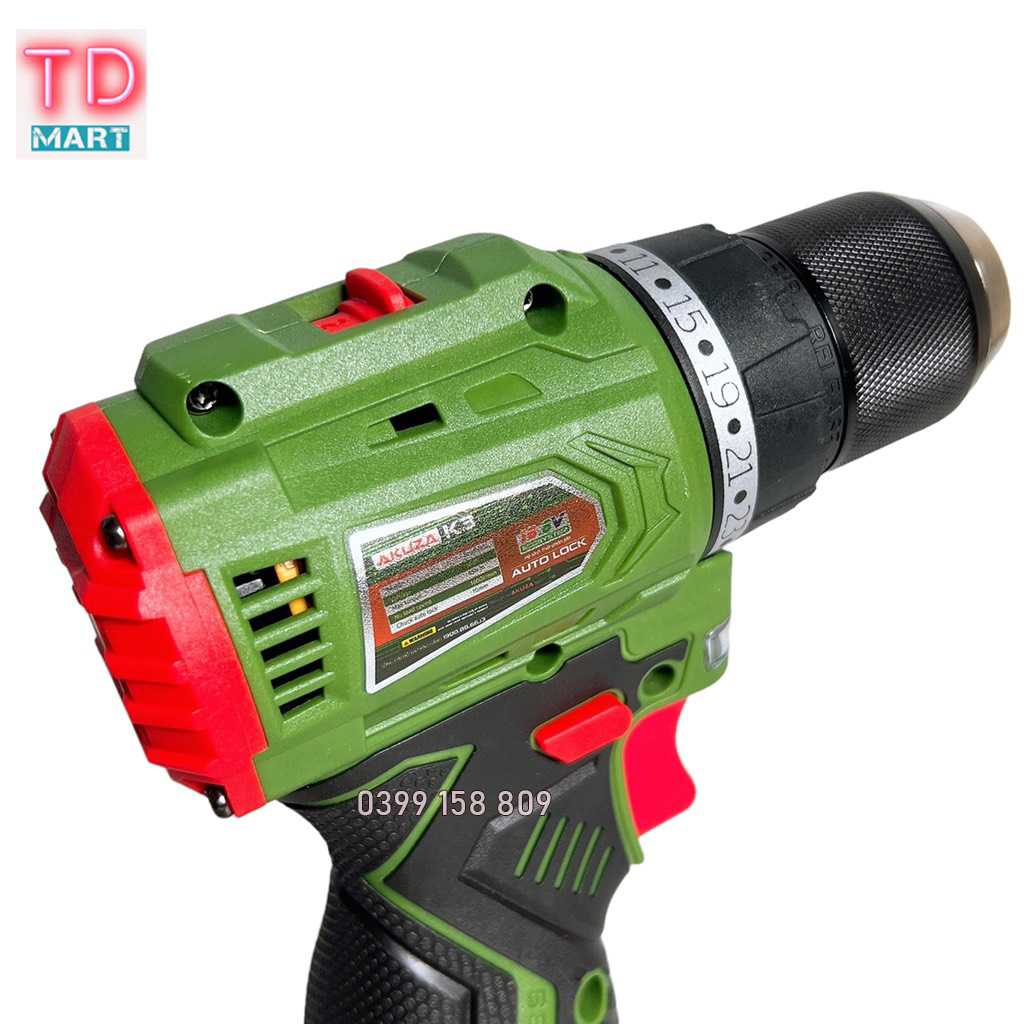 Máy Khoan Dùng Pin 16,8V AKUZA K3 Không Chổi Than Đầu Kẹp Autolook 10mm Pin 4 Cell