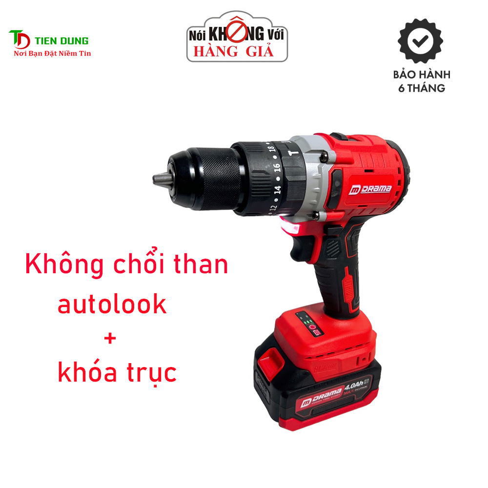 Máy Khoan Pin 3 Chức Năng DRAMA 5123 Đầu 13mm Không Chổi Than Có Khóa Trục