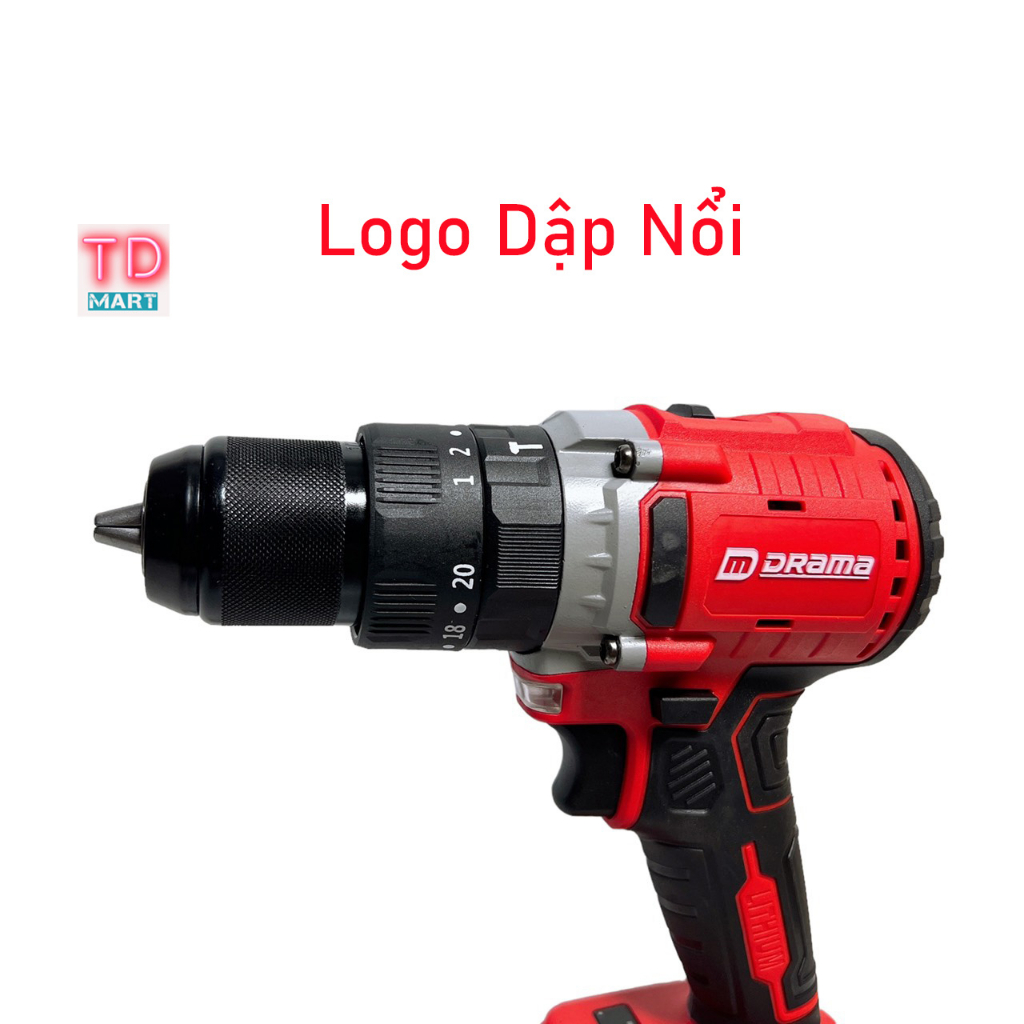 Máy Khoan Pin 3 Chức Năng DRAMA 5123 Đầu 13mm Không Chổi Than Có Khóa Trục