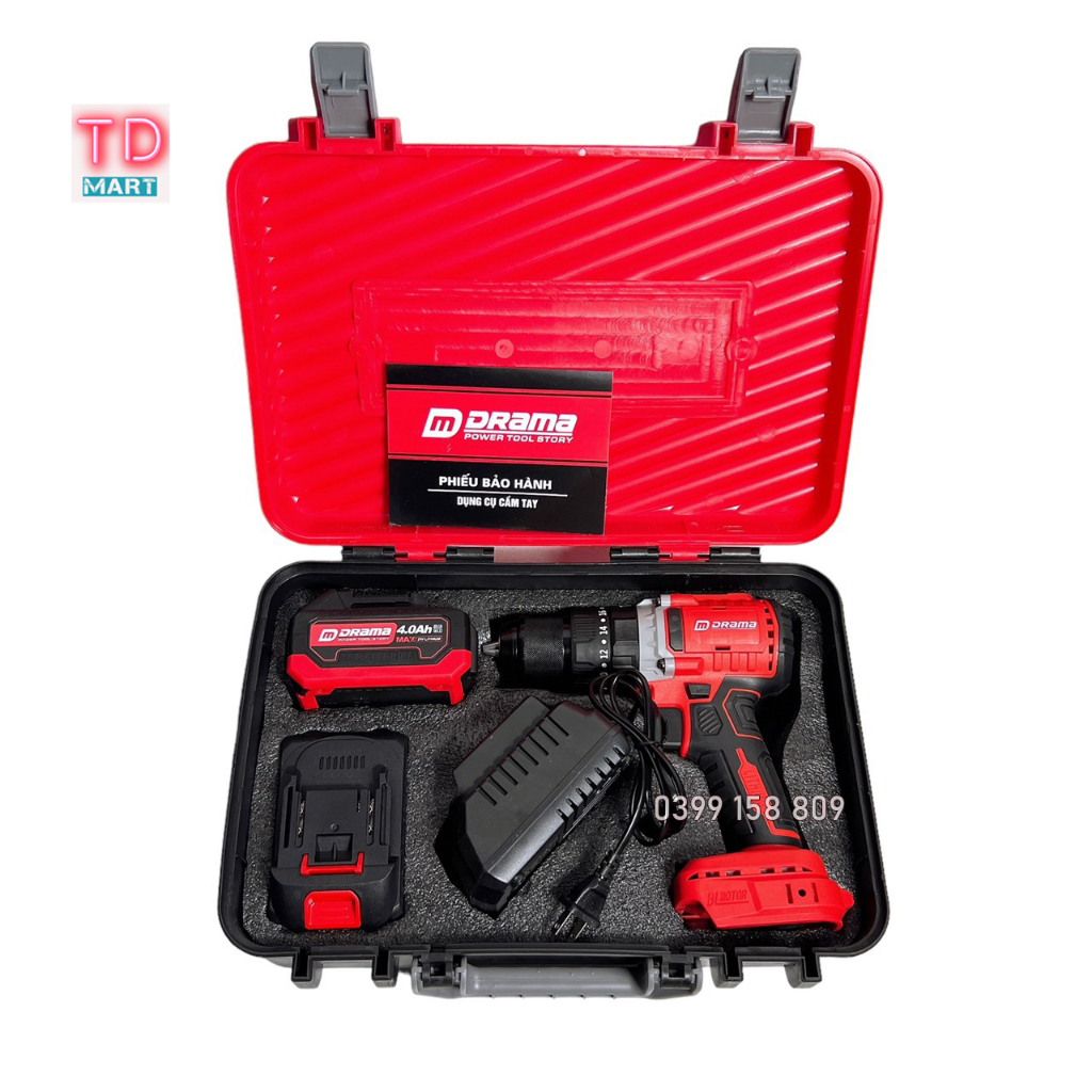 Máy Khoan Pin 3 Chức Năng DRAMA 5123 Đầu 13mm Không Chổi Than Có Khóa Trục