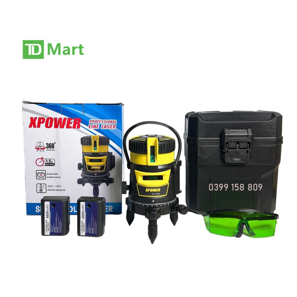Máy cân bằng laser 5 tia xanh XPOWER bóng LED ( phím CẢM ỨNG )
