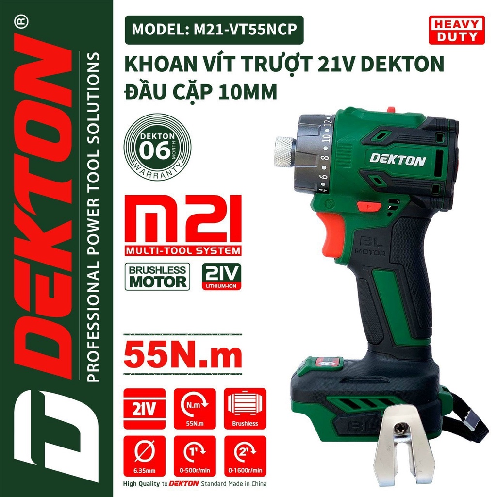 Máy Vặn Vít Trượt Dùng Pin Dekton M21-VT55NCP - Motor Brushless - Lực Siết 55Nm - Chân Pin Phổ Thông
