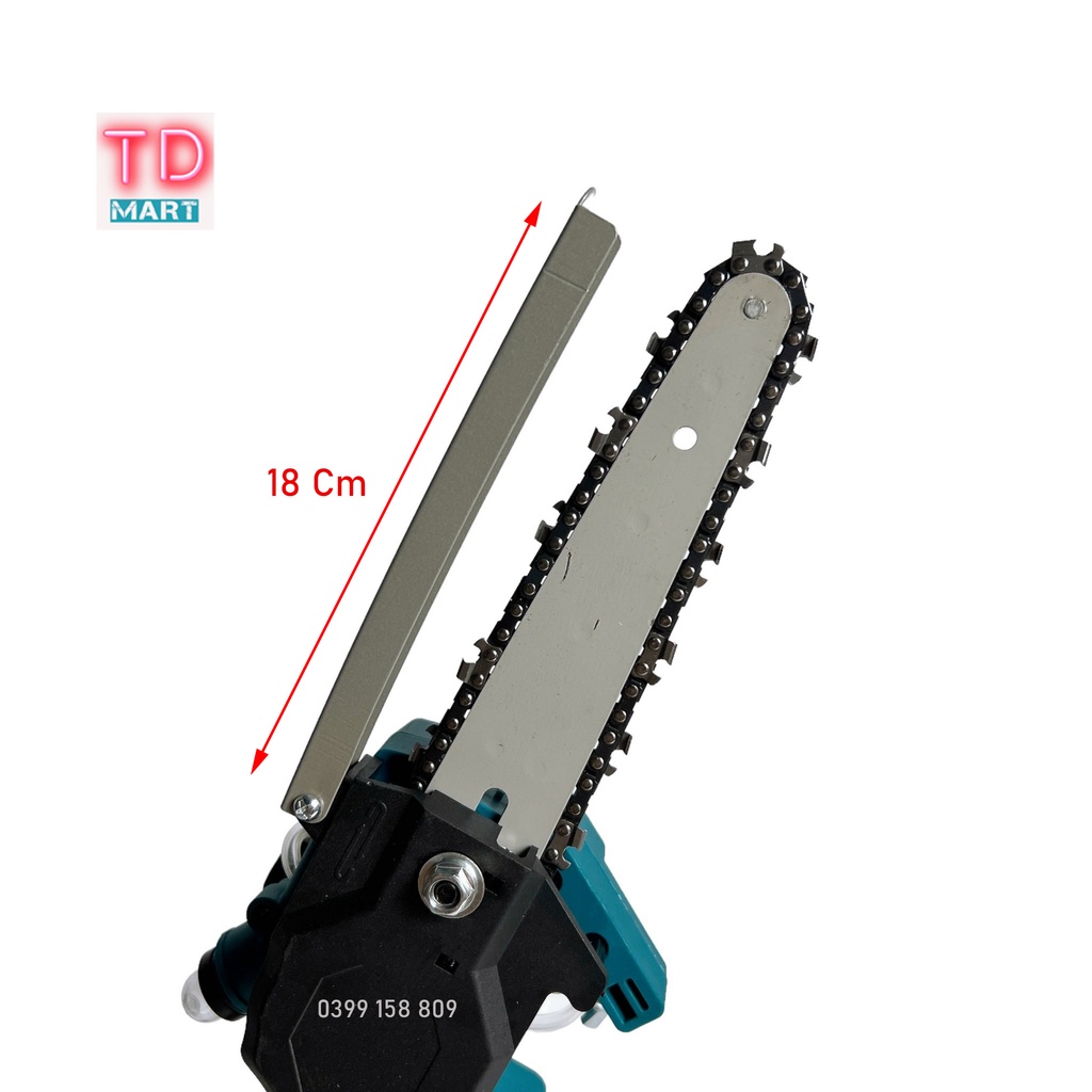 Máy Cưa xích pin 21V 10 cell không chổi than có bình bơm nhớt, Lam 6 Inch