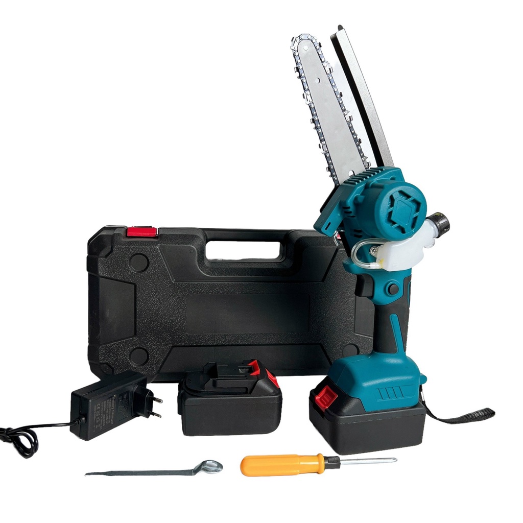 Máy Cưa xích pin 21V 10 cell không chổi than có bình bơm nhớt, Lam 6 Inch