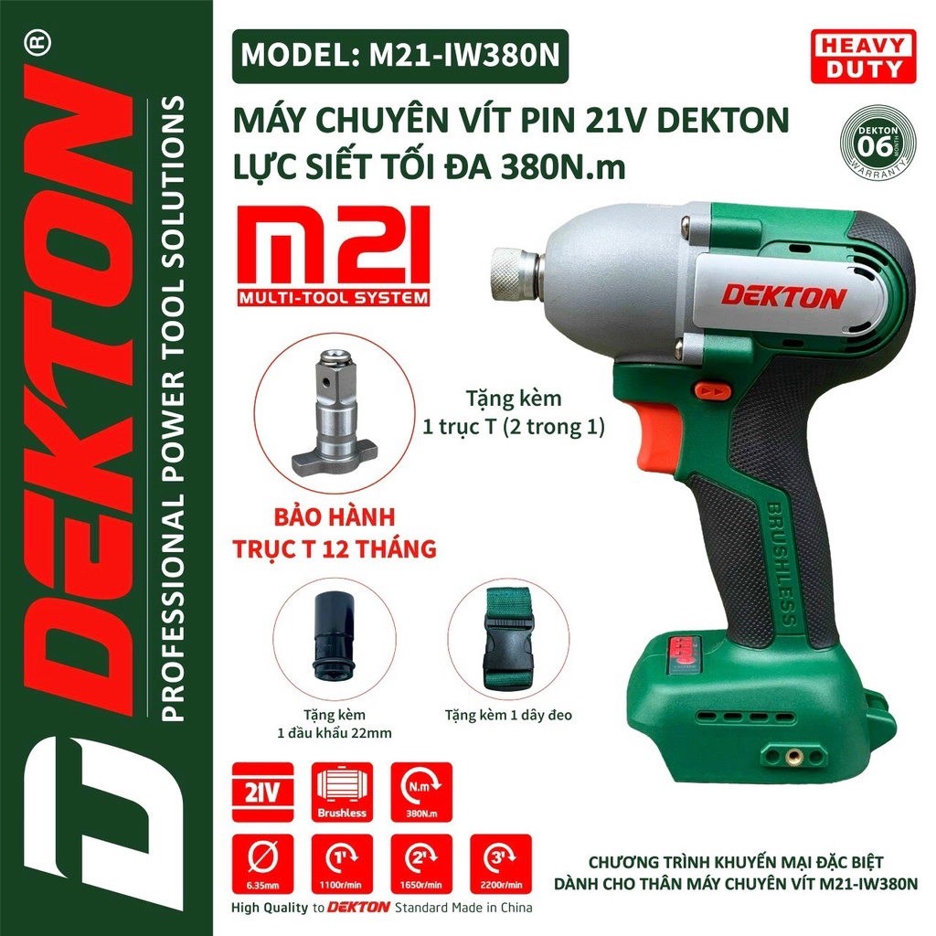 Máy Chuyên Vít Dùng Pin Dekton M21-IW380N - Lực Siết 380Nm - Motor Brushless
