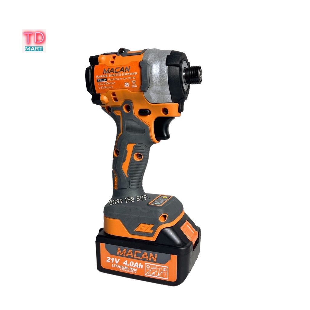 Máy chuyên vít không chổi than 21v MACAN 6068B chân pin phổ thông.