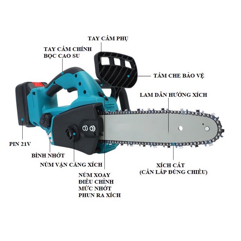 Máy cưa xích chạy pin không chổi than lam xích 12inch (chung chân pin Makita 18V)