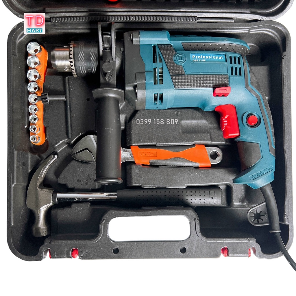 Vali Máy Khoan GSB 13RE 1200W lõi đồng, có búa khoan tường, tặng bộ phụ kiện 29 chi tiết