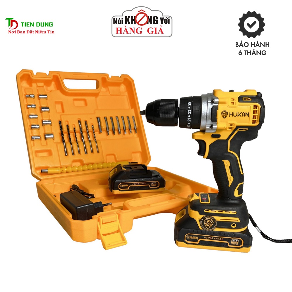 Máy khoan pin 21v HUKAN CDR0065 không chổi than 3 chức năng chân pin phổ thông