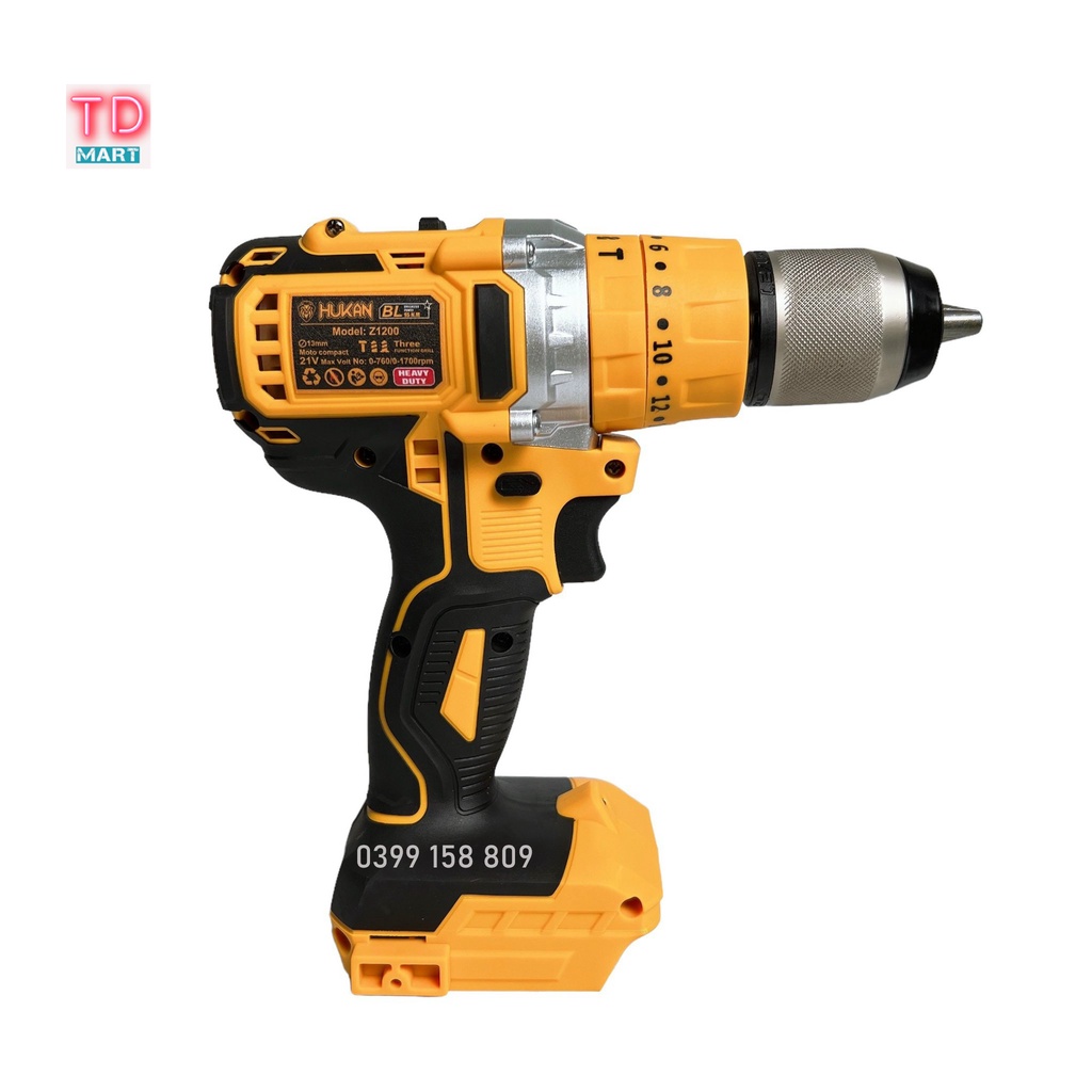 Thân máy Khoan pin HUKAN Z1200 Lực Quay 90Nm, Không Chổi Than, Đầu Kẹp 13mm