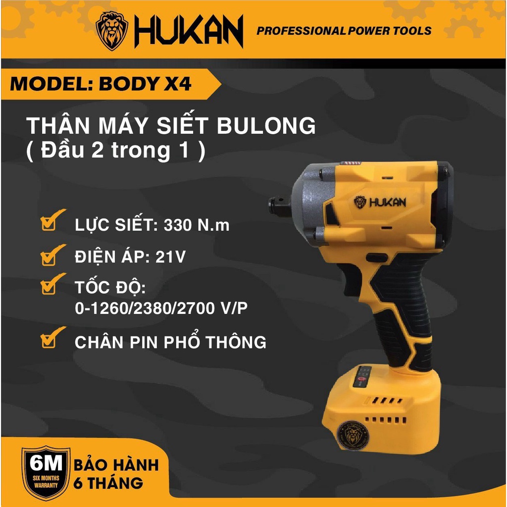 Thân Máy siết bulong pin 21V HUKAN X4 Pro lực siết 330NM