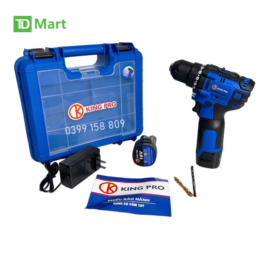 Máy khoan pin KINGPRO 18v Không Chổi Than có khóa trục