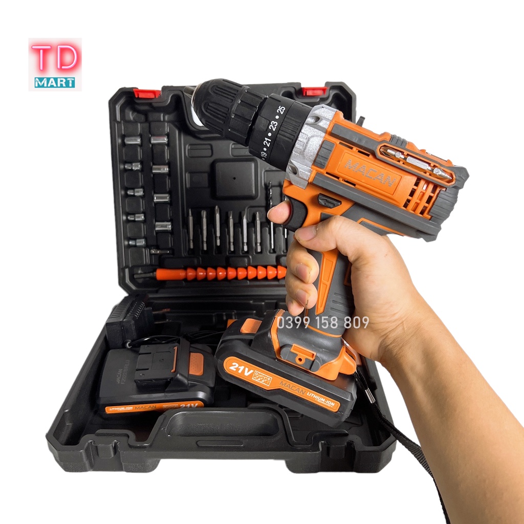 Máy khoan pin macan 21V 3 chức năng tặng kèm bộ phụ kiện 24 chi tiết