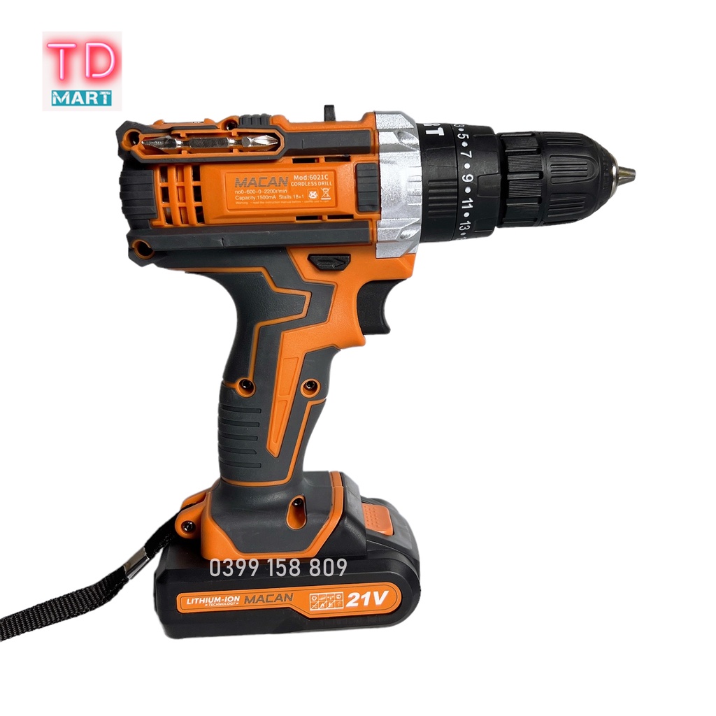 Máy khoan pin macan 21V 3 chức năng tặng kèm bộ phụ kiện 24 chi tiết