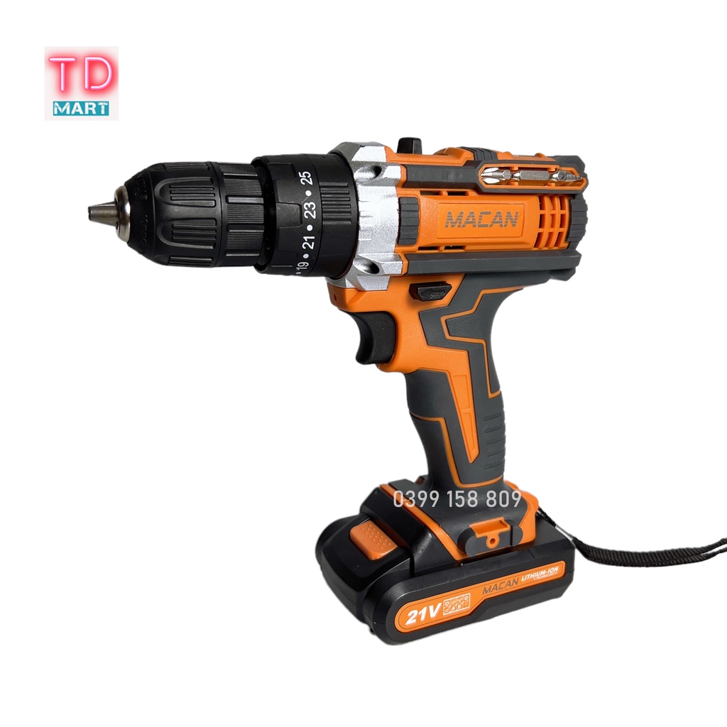 Máy khoan pin macan 21V 3 chức năng tặng kèm bộ phụ kiện 24 chi tiết