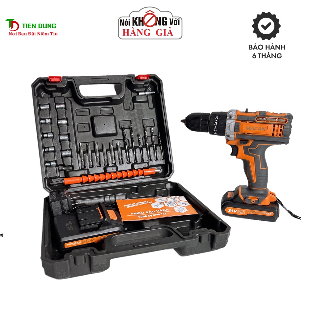 Máy khoan pin macan 21V 3 chức năng tặng kèm bộ phụ kiện 24 chi tiết