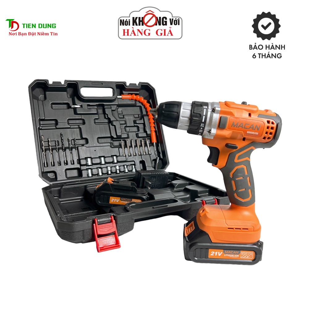 Máy khoan pin 21v MACAN 6021 Không Chổi Than đầu 10mm tặng bộ phụ kiện