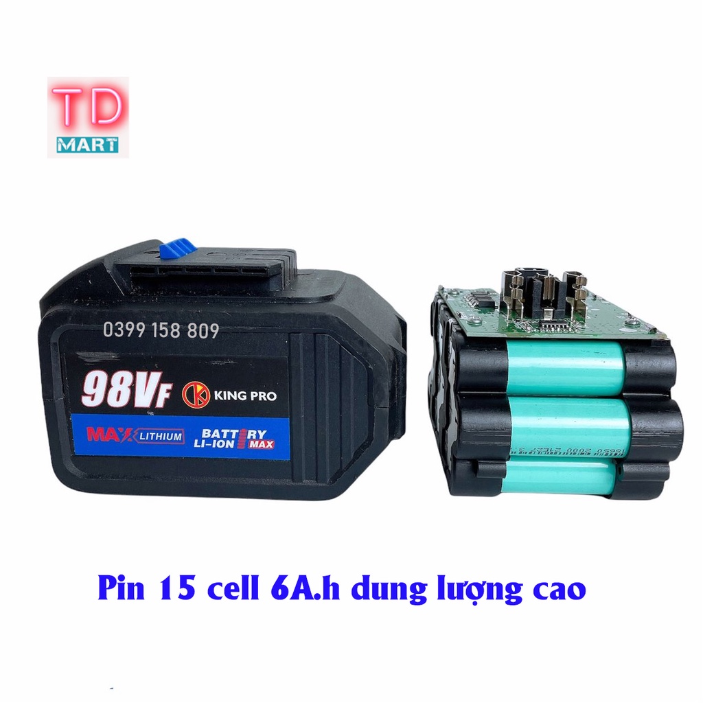 Máy Siết Bulong KingPro 98VF, Lực Siết 980Nm 2 Pin 15 Cell Chuyên Mở Ốc Lớn