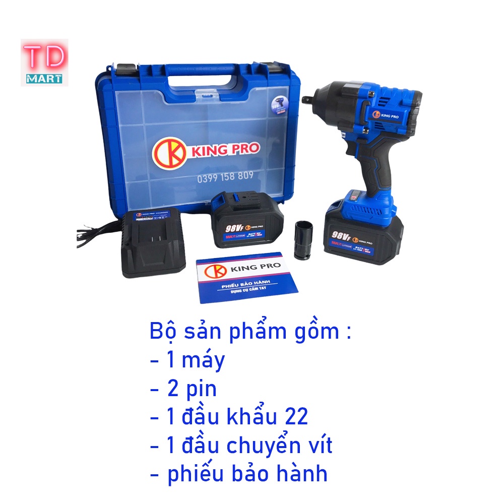 Máy Siết Bulong KingPro 98VF, Lực Siết 980Nm 2 Pin 15 Cell Chuyên Mở Ốc Lớn
