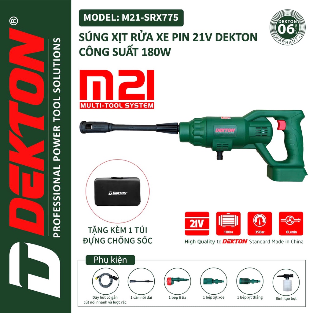 Máy Rửa Xe Dùng Pin 21V DEKTON M21-SRX775 - Chân Pin Phổ Thông
