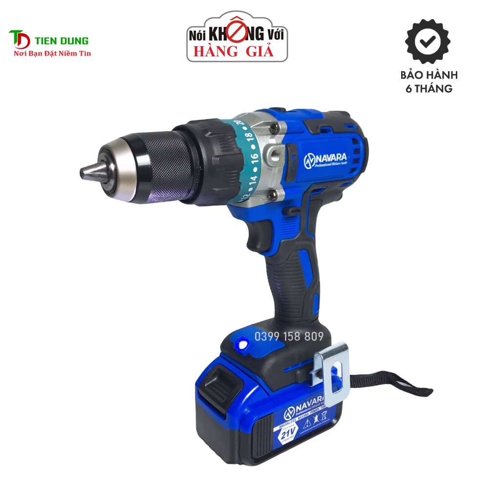 Máy khoan pin 21V NAVARA 7003 không chổi than đầu kẹp 13 ly pin 10cell