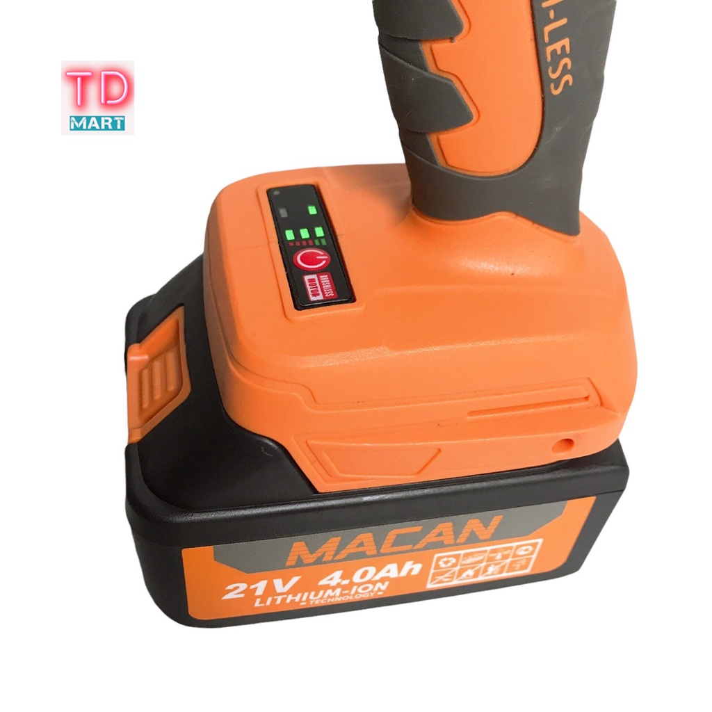 Máy chuyên vít không chổi than 21v MACAN chân pin phổ thông.