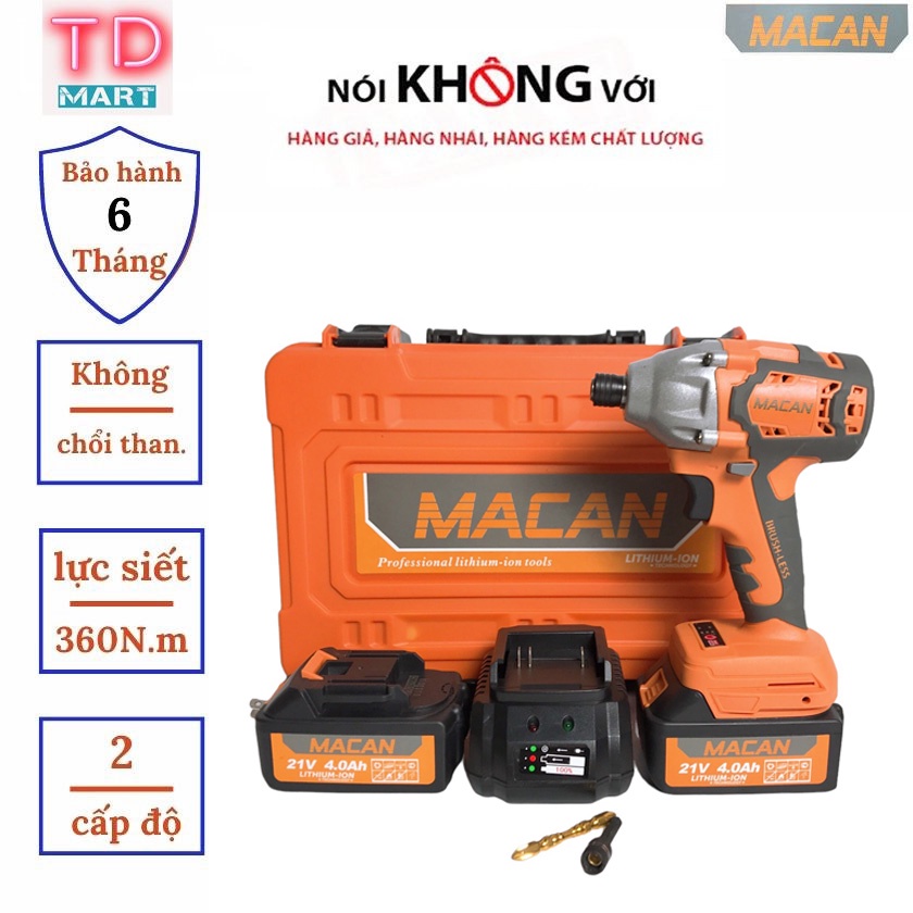 Máy chuyên vít không chổi than 21v MACAN chân pin phổ thông.