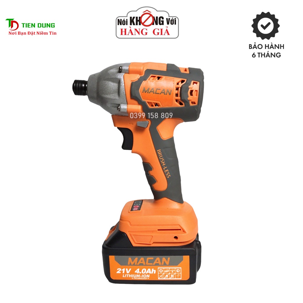 Máy chuyên vít không chổi than 21v MACAN chân pin phổ thông.