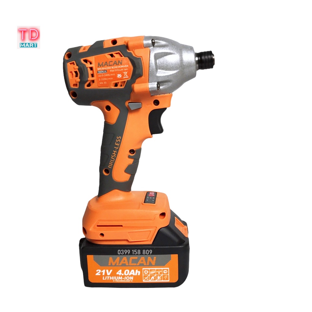 Máy chuyên vít không chổi than 21v MACAN chân pin phổ thông.