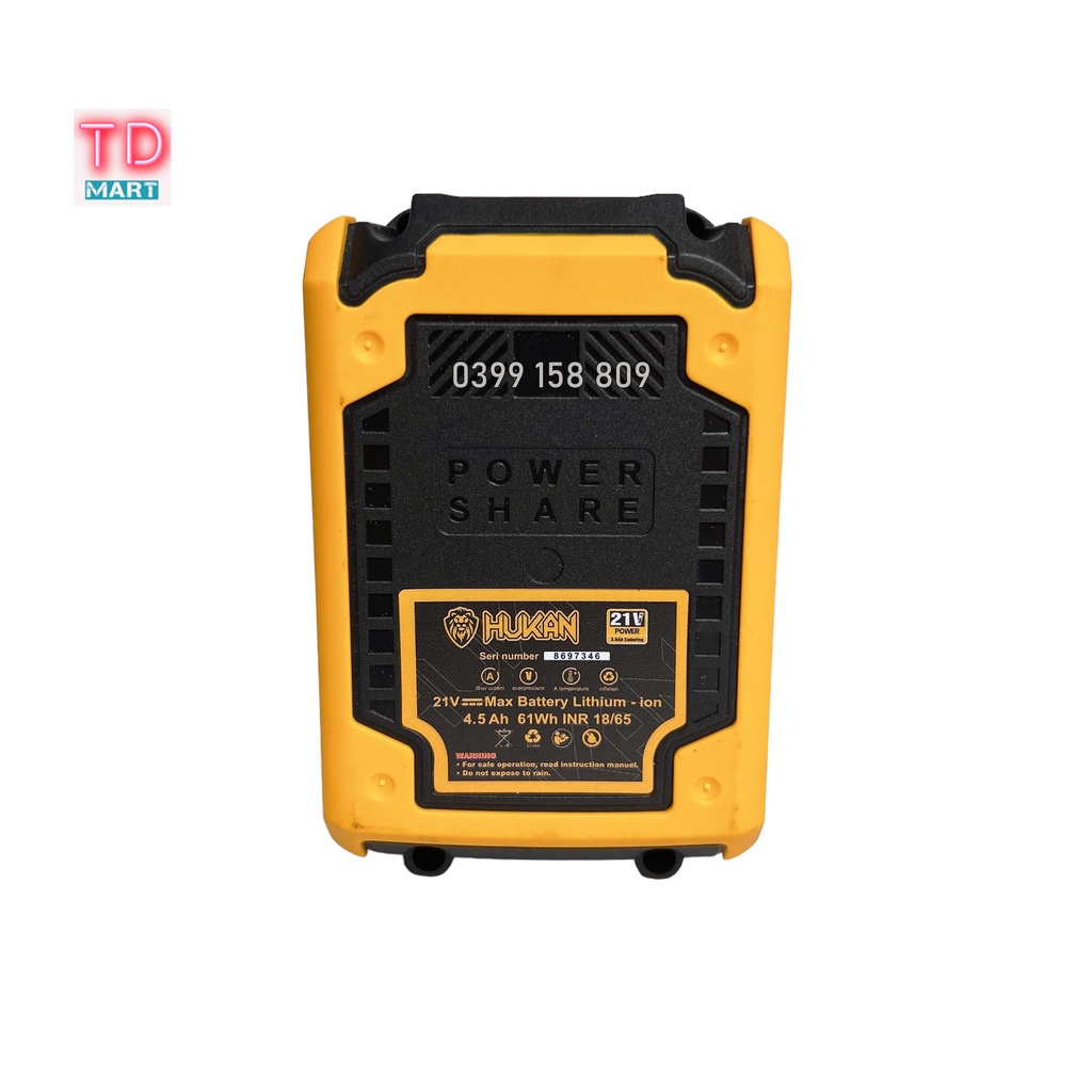 Pin HUKAN 15 cell 21V dung lượng cao chân pin phổ thông vỏ ABS chống va đập
