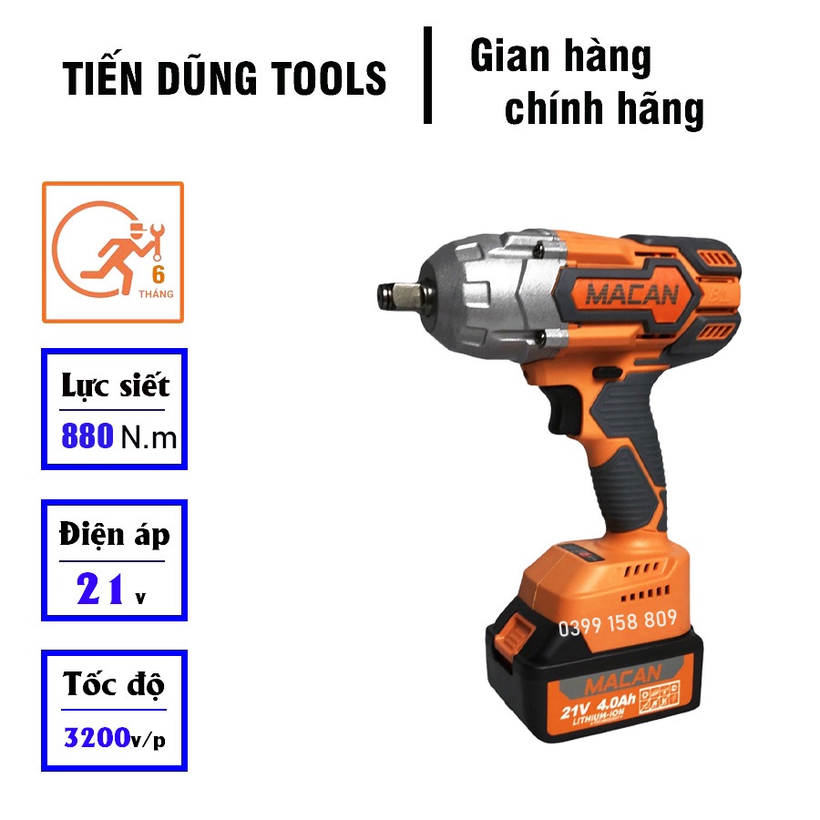 Máy Siết Bulong Dùng Pin 21V MACAN Lực Siết 880Nm Siêu Khỏe
