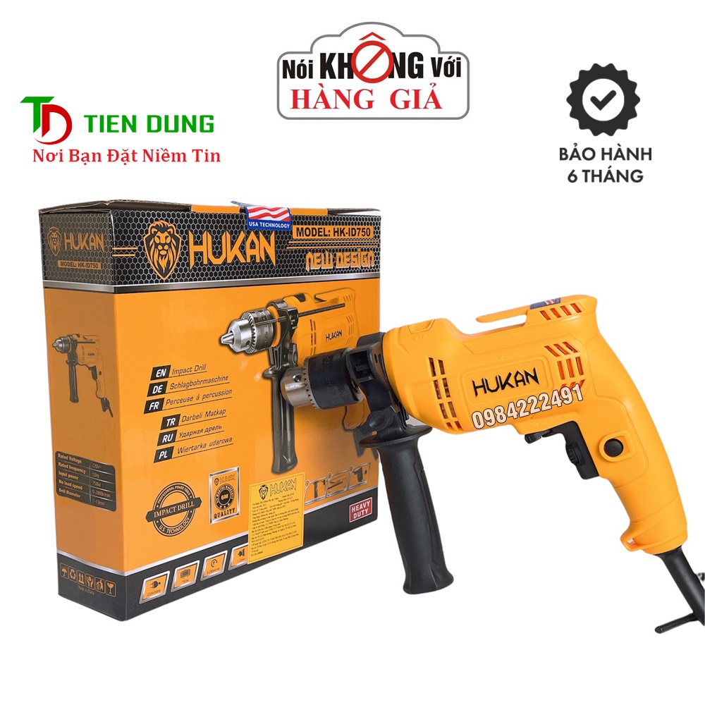 Máy khoan điện HUKAN 13mm HK-ID750 có chức năng búa khoan tường