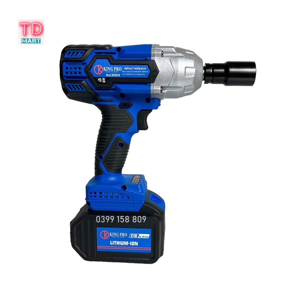 Máy Siết Bulong KingPro Không Chổi Than, Lực Siết 880Nm 2 Pin 15 Cell