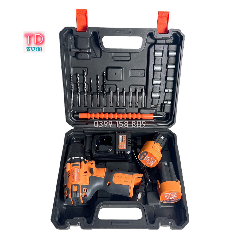 Máy Khoan Dùng Pin 18V MACAN không Chổi Than 2 Pin 4 Cell