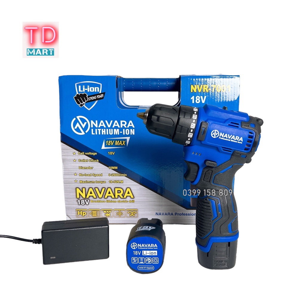 Máy khoan pin 18V NAVARA - Động cơ không chổi than mạnh mẽ [ Chính Hãng ]
