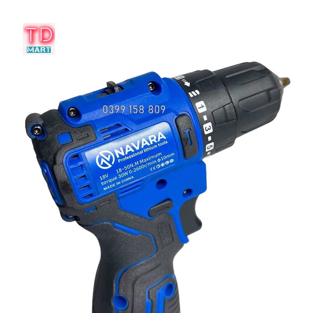Máy khoan pin 18V NAVARA - Động cơ không chổi than mạnh mẽ [ Chính Hãng ]