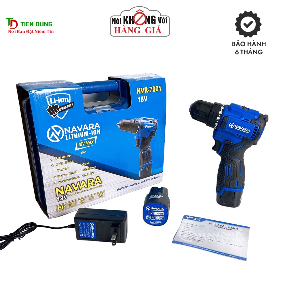 Máy khoan pin 18V NAVARA - Động cơ không chổi than mạnh mẽ [ Chính Hãng ]