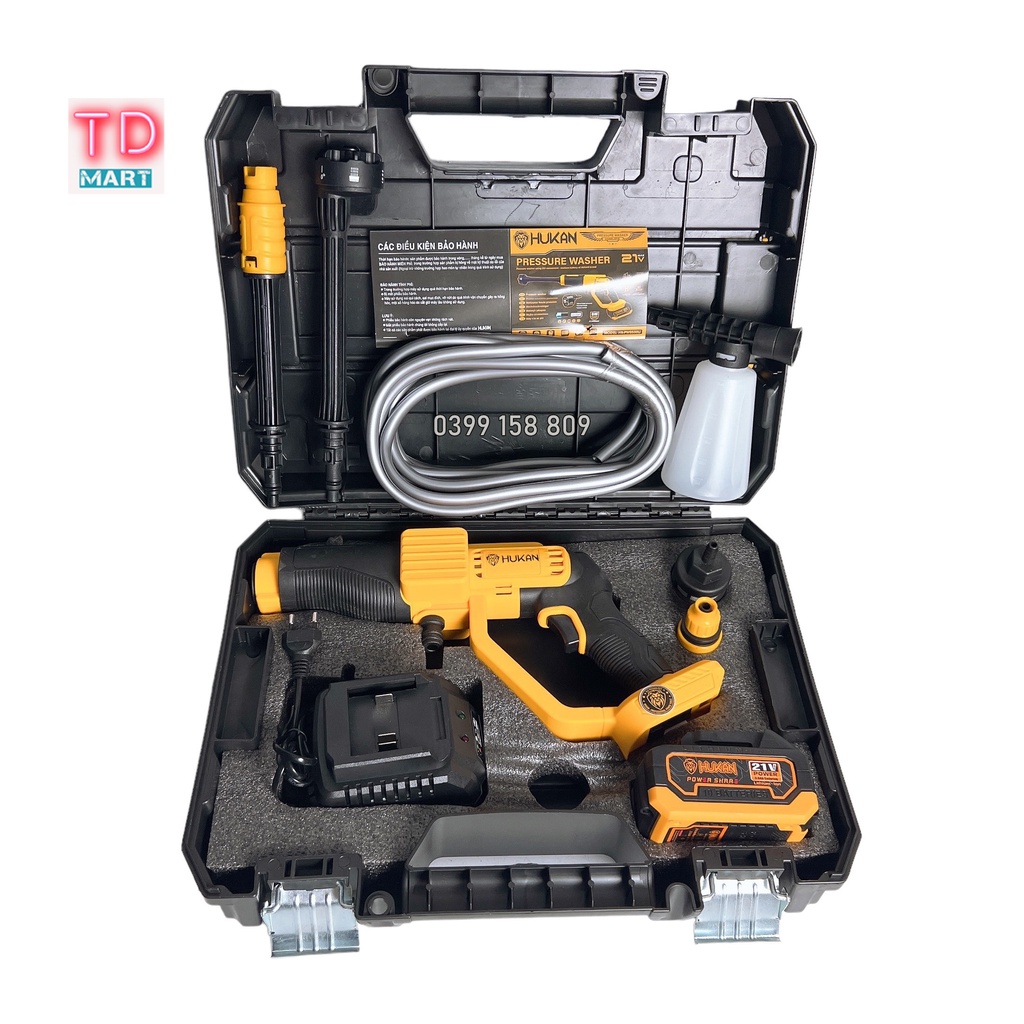 Máy xịt rửa dùng pin 21V HUKAN HK-PW0550Li Tiện Lợi, rửa xe, điều hòa, tưới cây