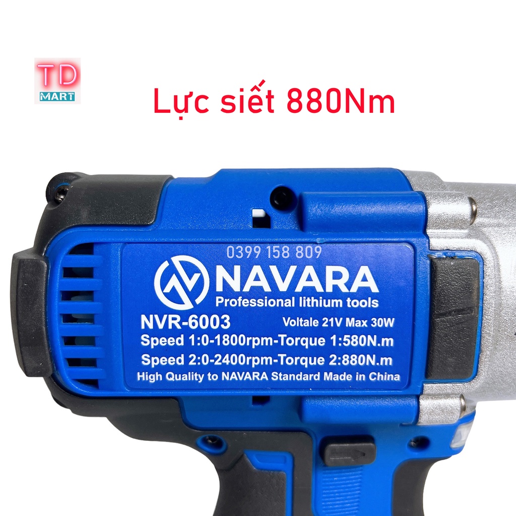 Máy siết bulong NAVARA 21V lực Siết 880N.m siêu khỏe tặng 5 đầu khẩu