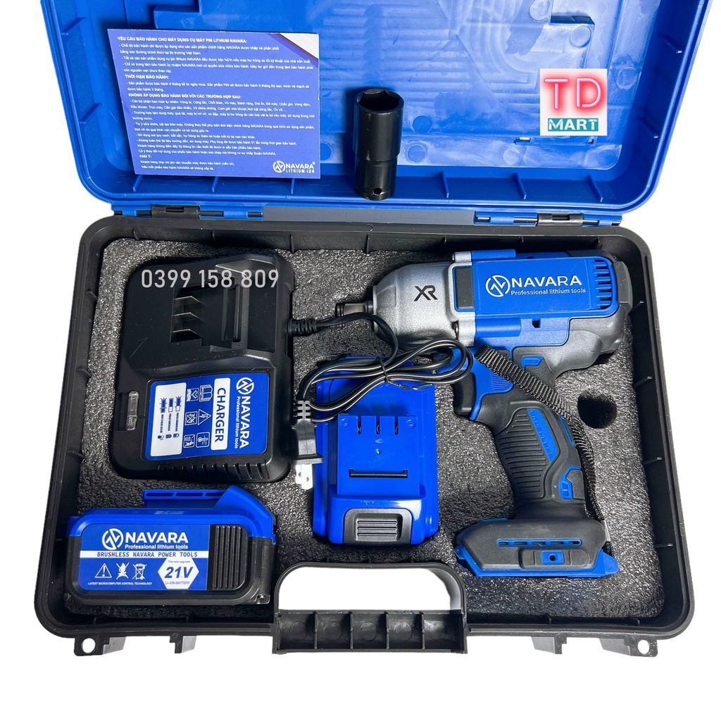 Máy siết bulong NAVARA 21V lực Siết 880N.m siêu khỏe tặng 5 đầu khẩu