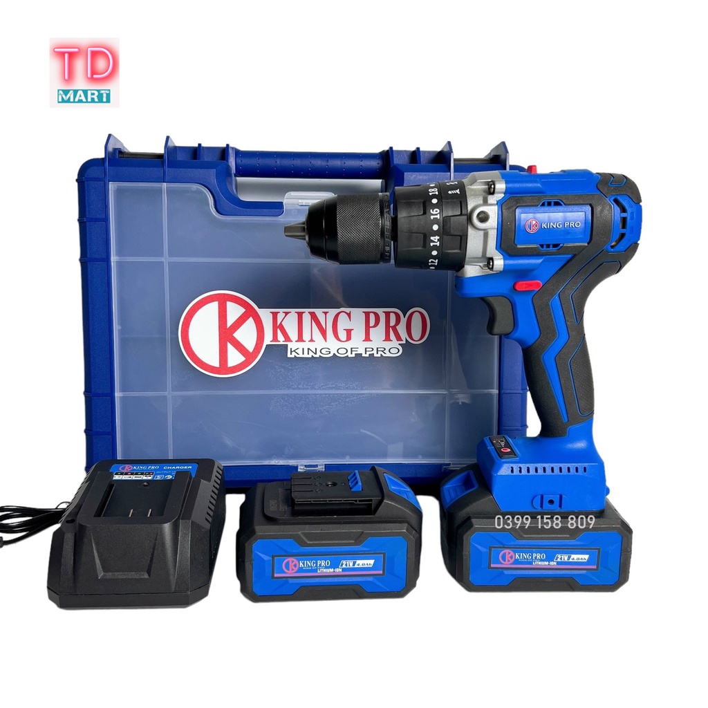 [Chính Hãng] Máy khoan pin KINGPRO 21V 3 Chức Năng, Không Chổi Than