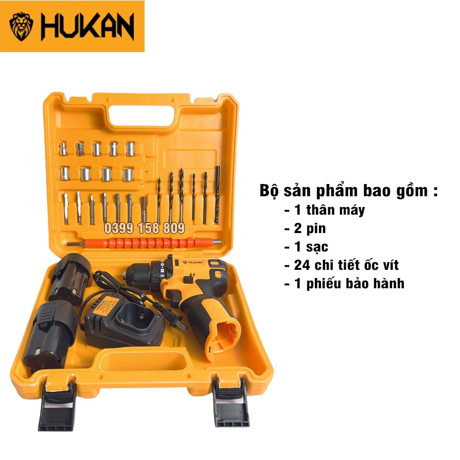 Máy Khoan Dùng Pin 18V Hukan HK-XC5 Không Chổi Than Tặng Bộ Phụ Kiện 24 Chi Tiết