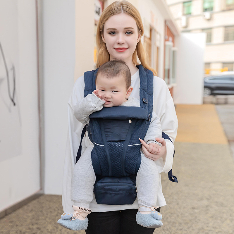 Địu em bé trợ lực thoáng khí KidsWorld Omni Breeze 4 tư thế cho bé sơ sinh đến 4 tuổi có đệm đỡ cổ đỡ đầu mũ che