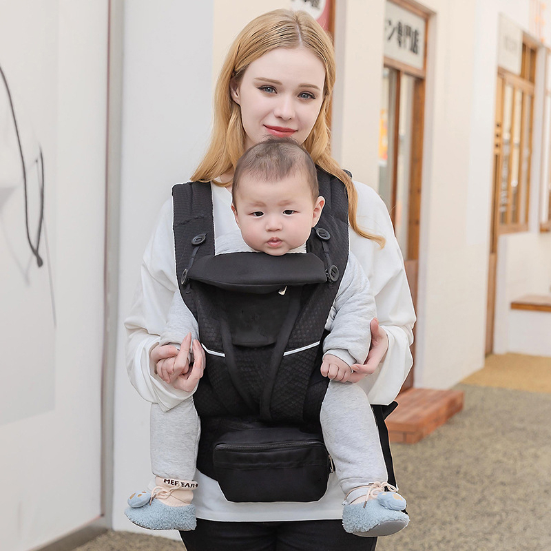 Địu em bé trợ lực thoáng khí KidsWorld Omni Breeze 4 tư thế cho bé sơ sinh đến 4 tuổi có đệm đỡ cổ đỡ đầu mũ che