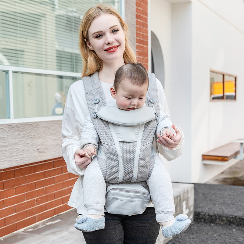 Địu em bé trợ lực thoáng khí KidsWorld Omni Breeze 4 tư thế cho bé sơ sinh đến 4 tuổi có đệm đỡ cổ đỡ đầu mũ che