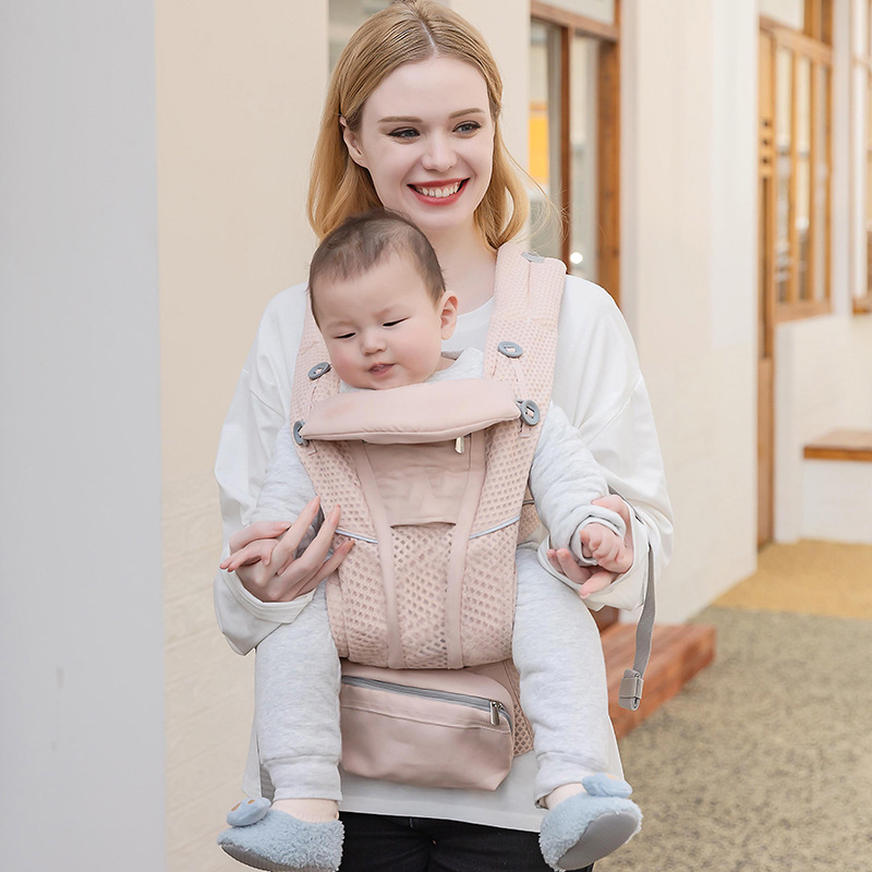 Địu em bé trợ lực thoáng khí KidsWorld Omni Breeze 4 tư thế cho bé sơ sinh đến 4 tuổi có đệm đỡ cổ đỡ đầu mũ che