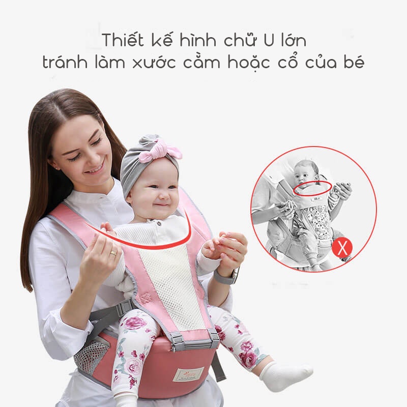 Địu ngồi em bé KidsWorld iMama cao cấp 4 tư thế phong cách Hàn Quốc chống gù lưng cho bé