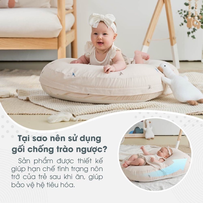 Gối Chống Trào Ngược Kidworlds Bunny Đệm Chống Trào Ngược Xô Muslin organic Cho Bé Sơ Sinh