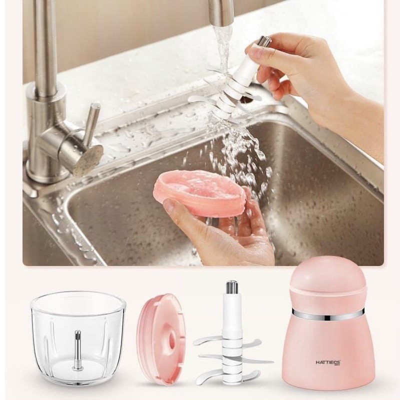 Máy xay ăn dặm cho bé ăn dặm KidsWorld Hattiecs 6 lưỡi dao dung tích 300ml phiên bản quốc tế