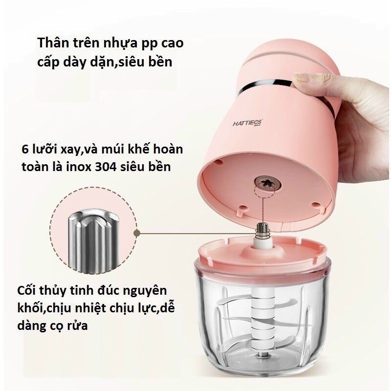 Máy xay ăn dặm cho bé ăn dặm KidsWorld Hattiecs 6 lưỡi dao dung tích 300ml phiên bản quốc tế